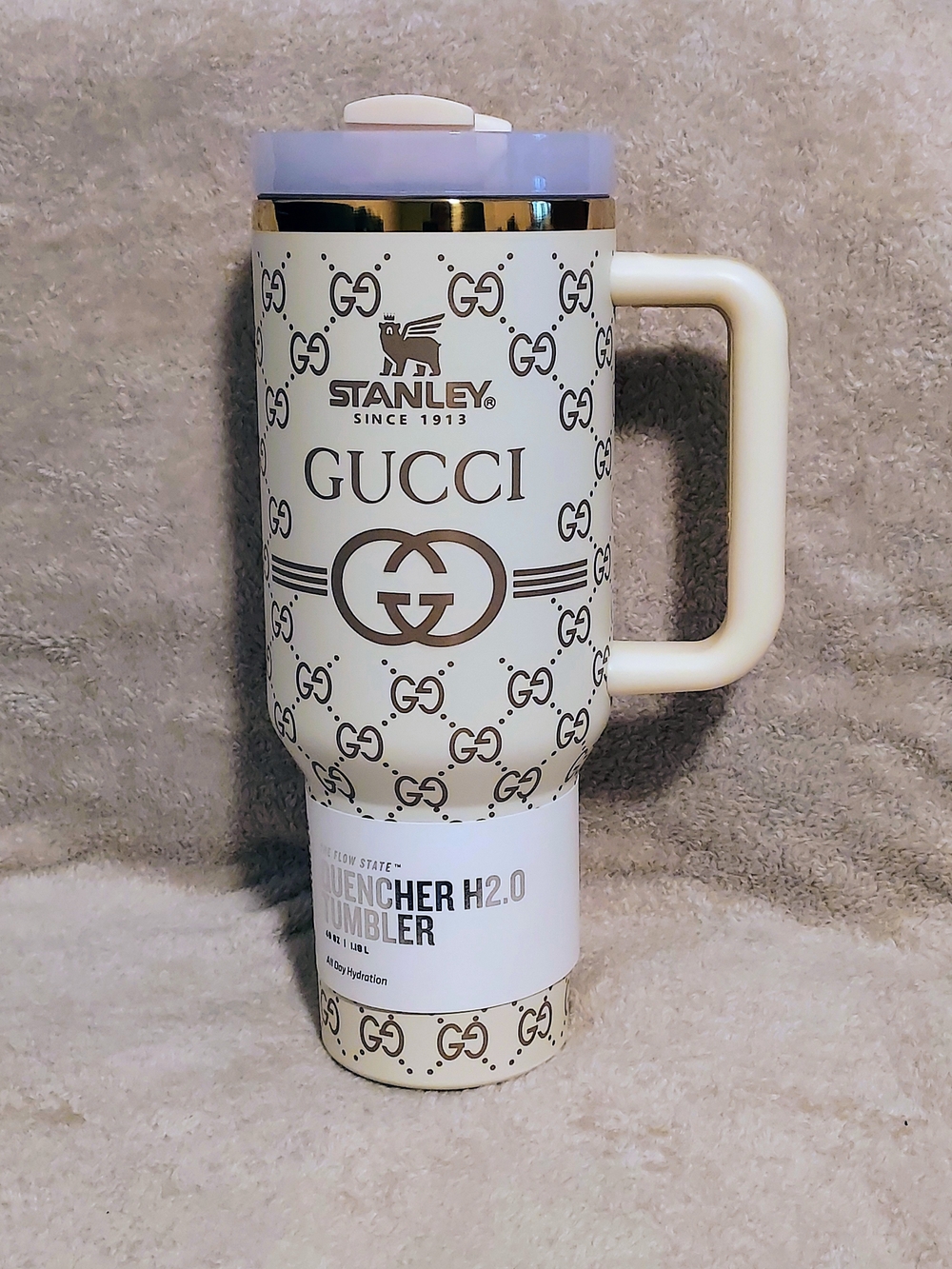 Stanley Gucci Monogram Travel Tumbler - Cream & Gold Trim 40oo